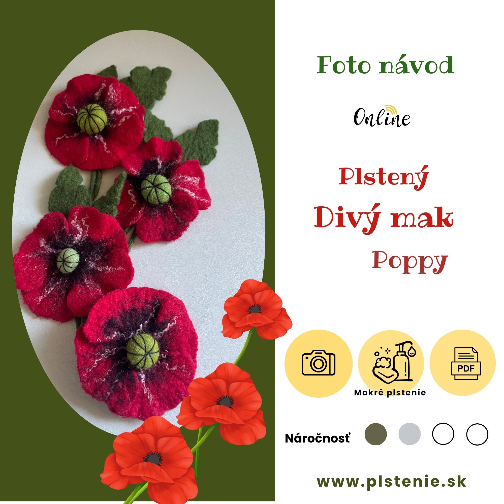 Plstený Divý mak, PDF - Fotonávod, mokré plstenie