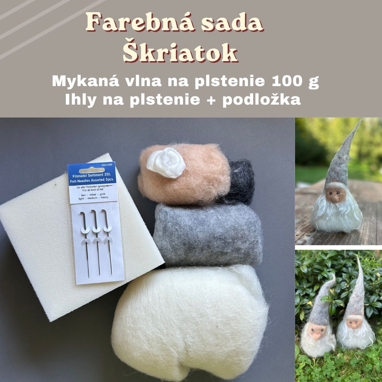 Mykaná vlna Sada Škriatok, 100 g vlna, ihly, podložka