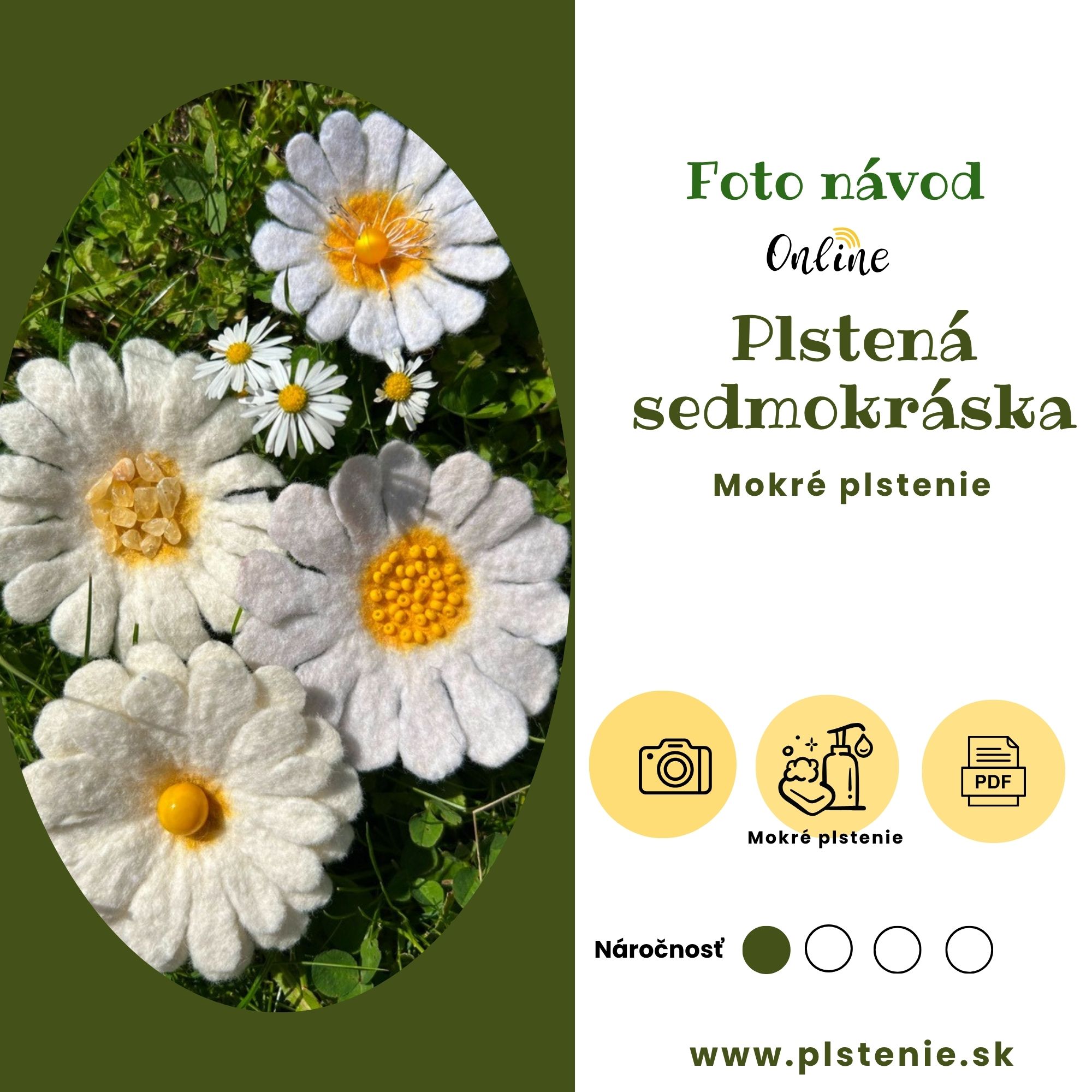 Plstená sedmokráska, PDF - Fotonávod, mokré plstenie