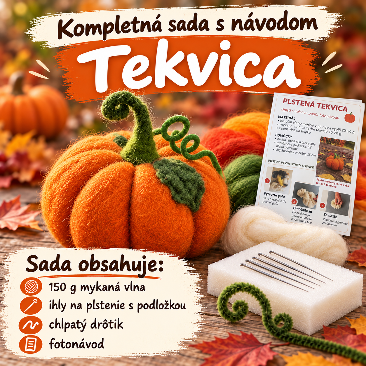 Plstená tekvica -  balíček s materiálom a návodom